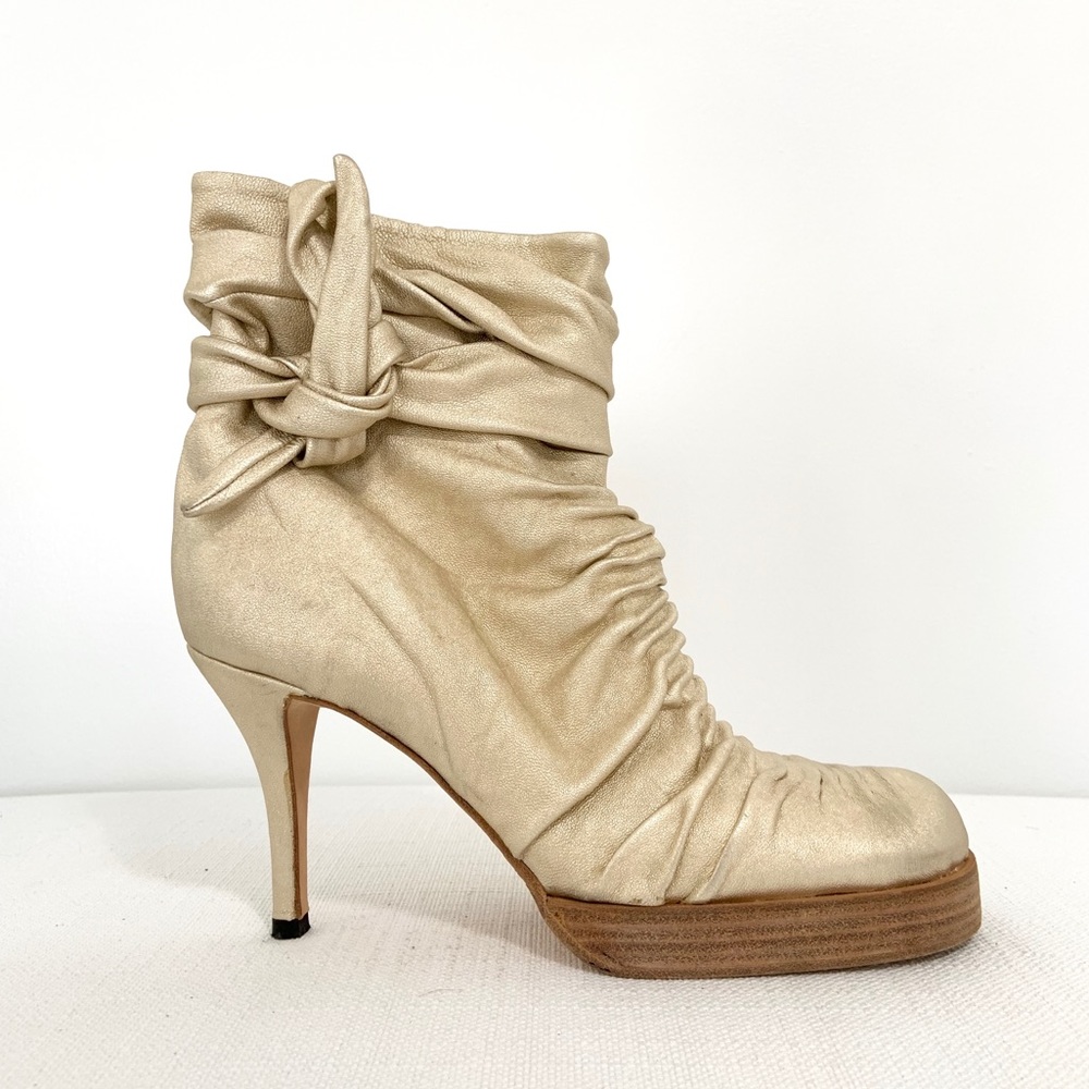 INSANE RICK OWENS GOLD ANKLE WRAP PLATFORM BOOTS